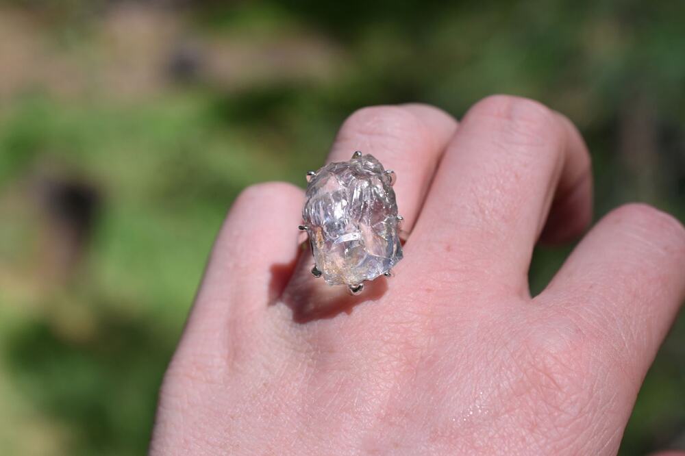 alternative raw Lake County diamond engagement rings, raw crystal size 8